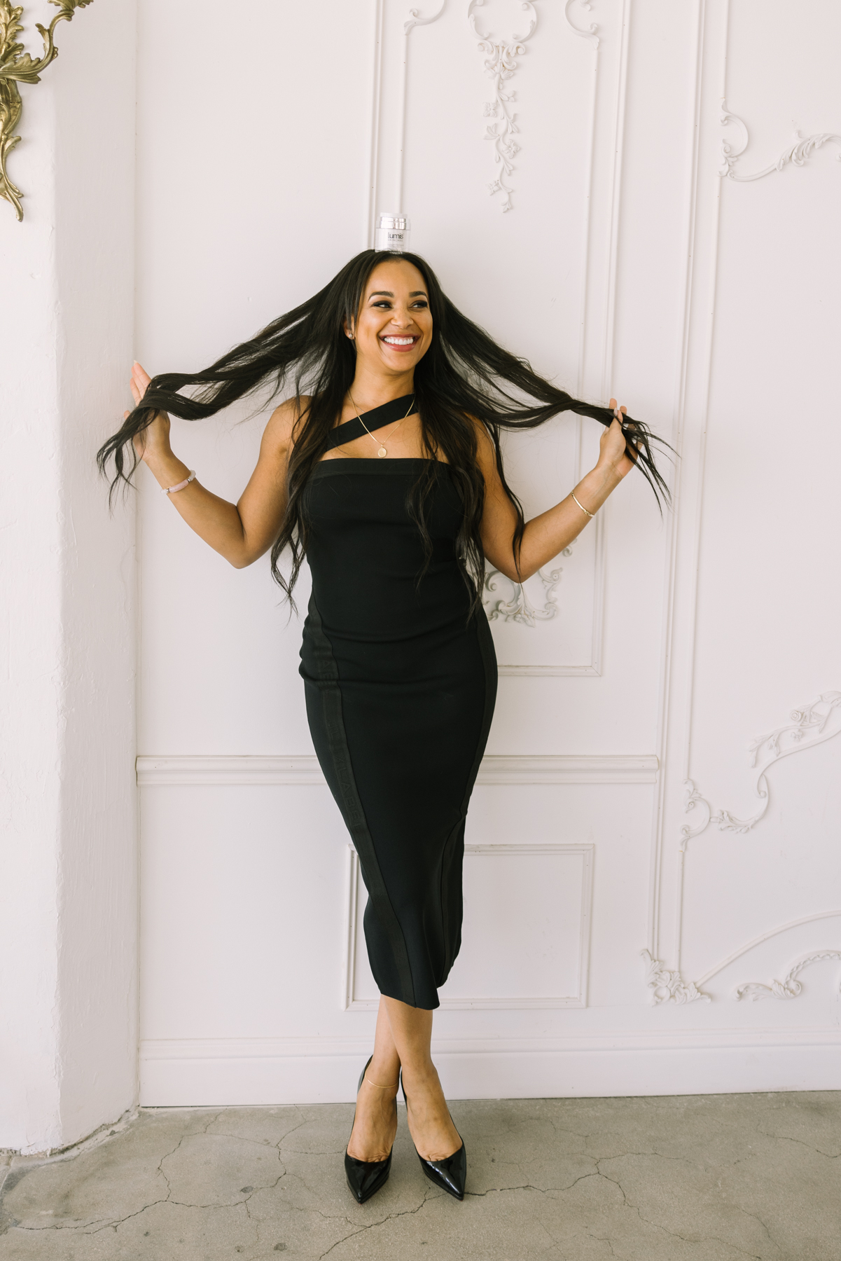 Christal in black dress, joyful